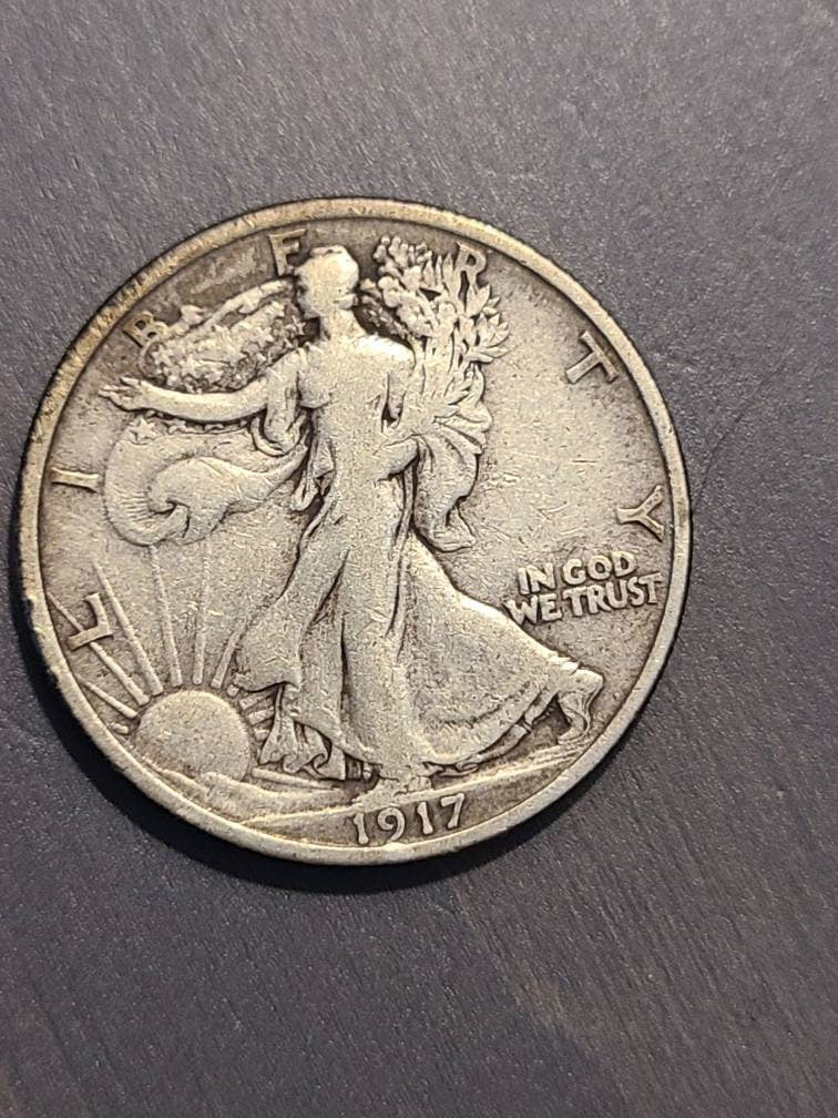 1917 walking liberty silver half dollar,  very fine condition much better than average early 50 cent piece