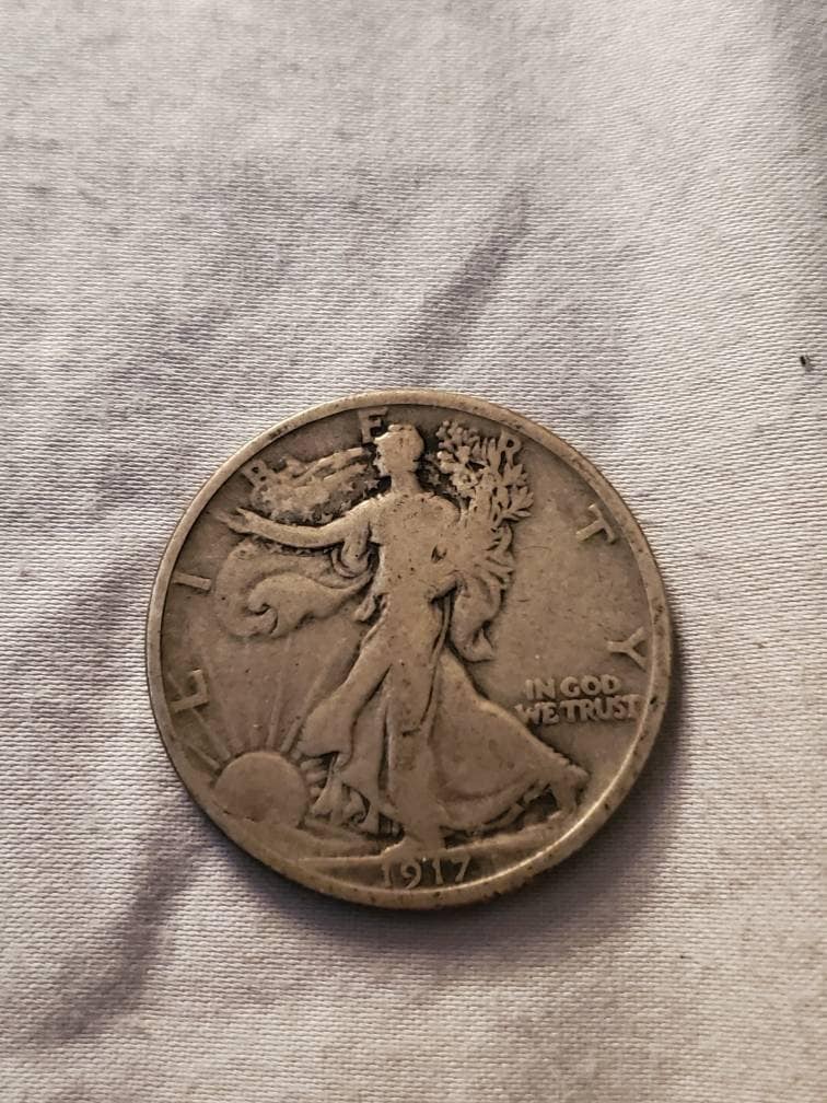 1917 second year walking liberty half dollar very good to fine plus silver coin,  us coin collecting hobby