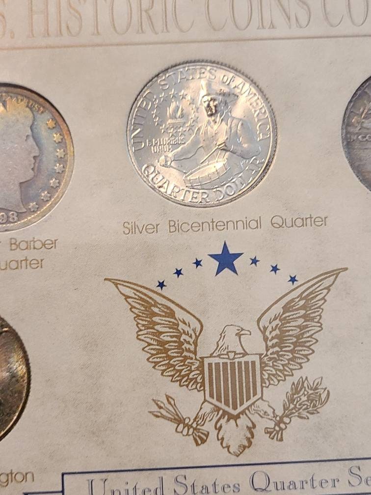 History of us quarters set, very nice 5 coin collectors group, barber, standing liberty, and Washington
