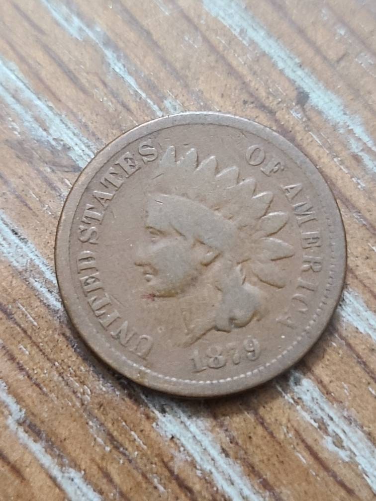 1879 indian head penny, antique semi key date coin very good condition