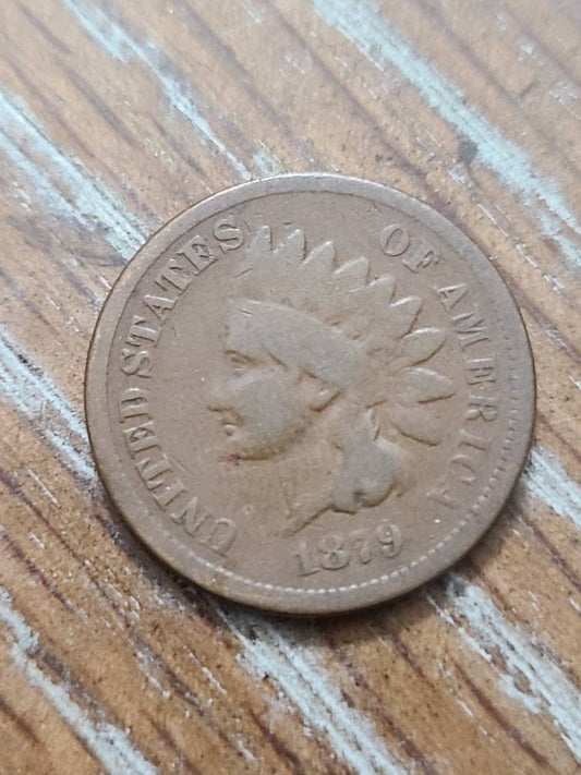 1879 indian head penny, antique semi key date coin very good condition