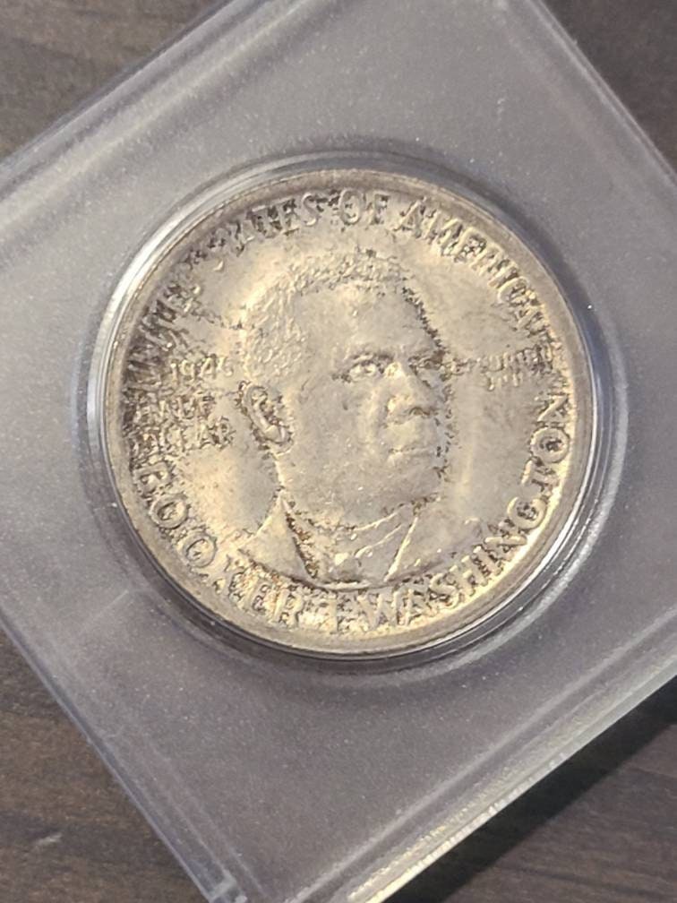 1946s booker t Washington silver commemorative half dollar, beautiful uncirculated toned example, 90 percent silver coin