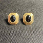 14k solid gold women's stud earrings, with black onyx highlights,  vintage statement jewelry