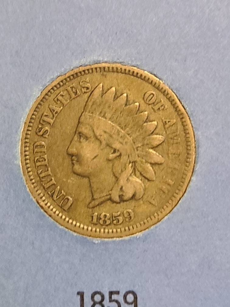 1859 indian head cent, first year semi key date penny, great condition