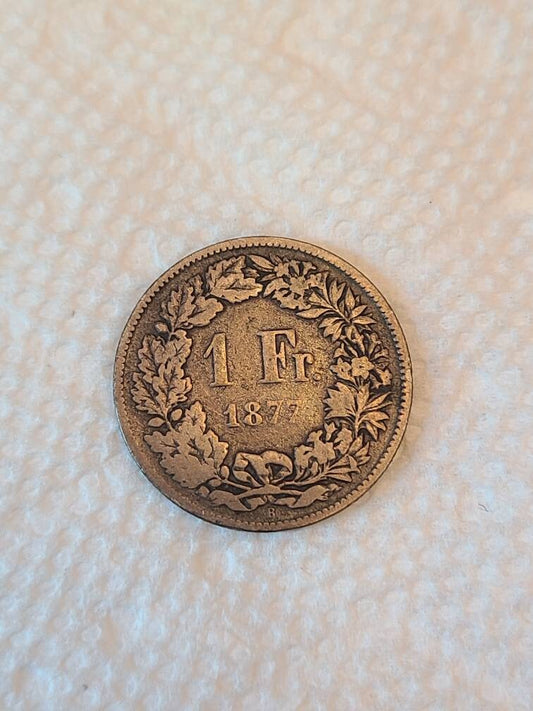 1877b rare Switzerland silver franc foreign coin