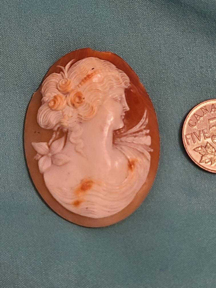 Huge antique Victorian handcarved shell cameo, has some cracking but repurpopasable