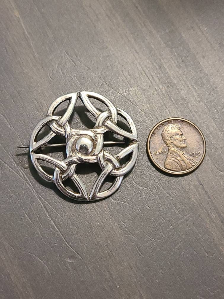 Antique sterling silver medium sized brooch, unique hallmarked Scottish made geometric Celtics design