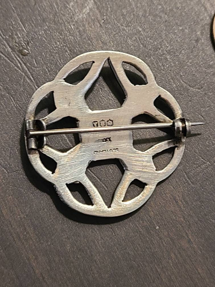 Antique sterling silver medium sized brooch, unique hallmarked Scottish made geometric Celtics design