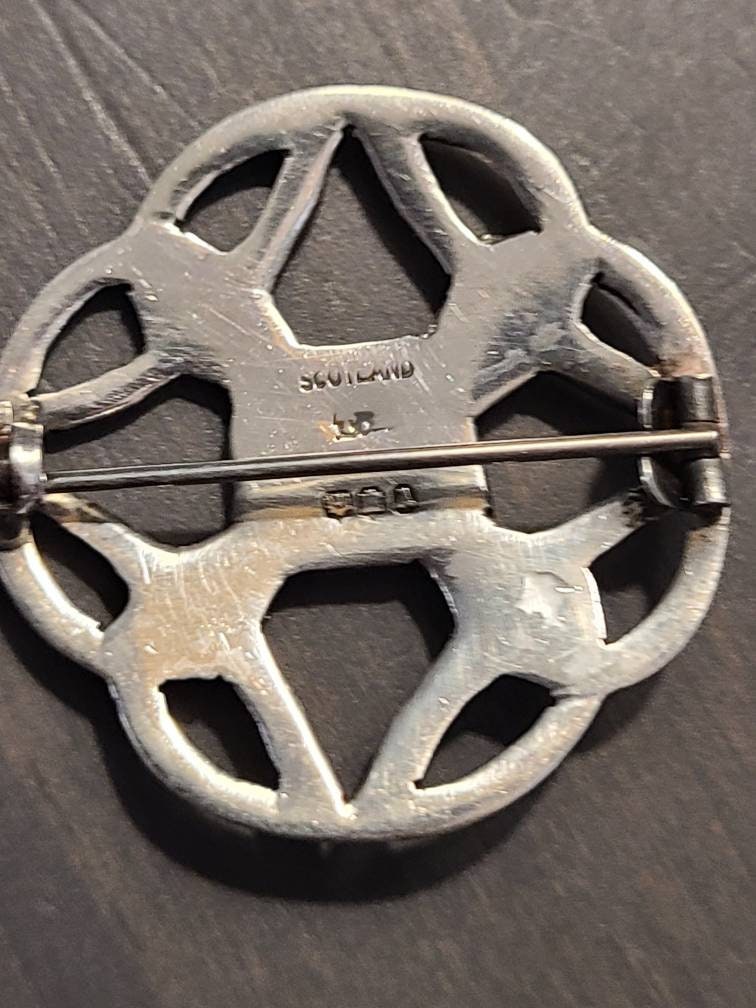 Antique sterling silver medium sized brooch, unique hallmarked Scottish made geometric Celtics design