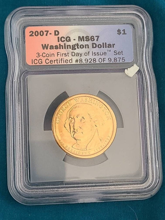 George Washington  gold dollar coin, icg graded ms67, brilliant uncirculated coin collecting