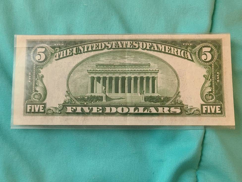 1934a high grade blue seal 5 dollar bill, antique silver certificate bill