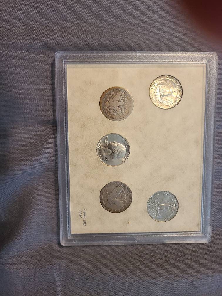 History of us quarters set, very nice 5 coin collectors group, barber, standing liberty, and Washington