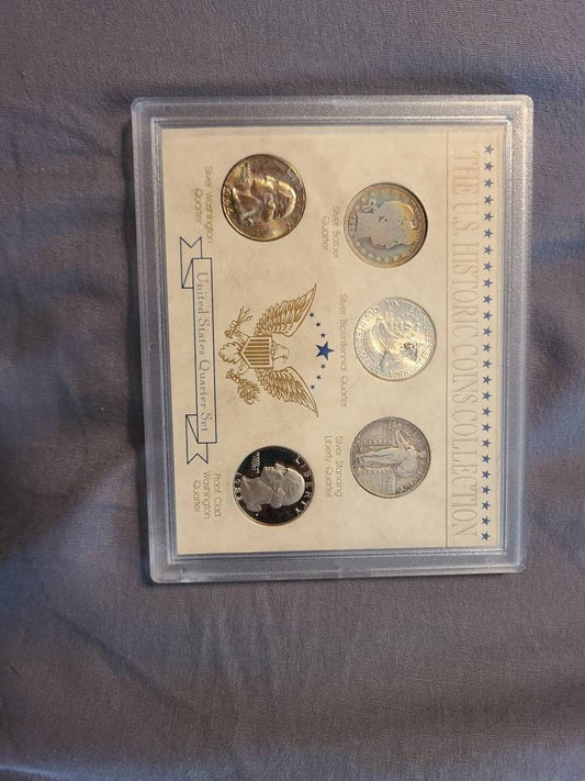 History of us quarters set, very nice 5 coin collectors group, barber, standing liberty, and Washington
