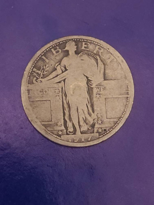 1917 standing liberty quarter,  desirable type 1 good coin, 90 percent silver coin collecting