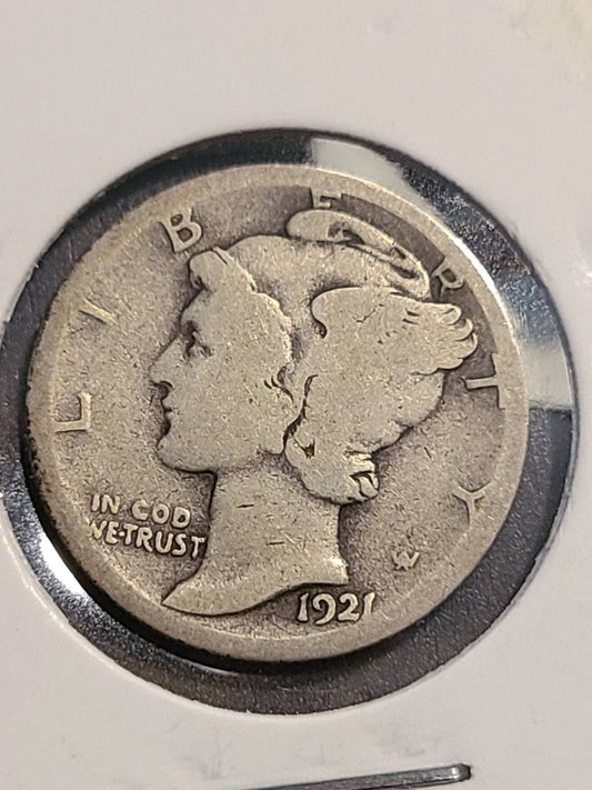 1921 mercury dime, semi key date coin, rare nice condition antique American coin