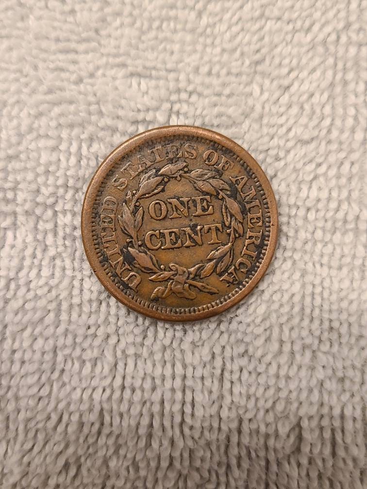 1855 American antique large cent coin, old coin collecting,  better date us coin, mid grade