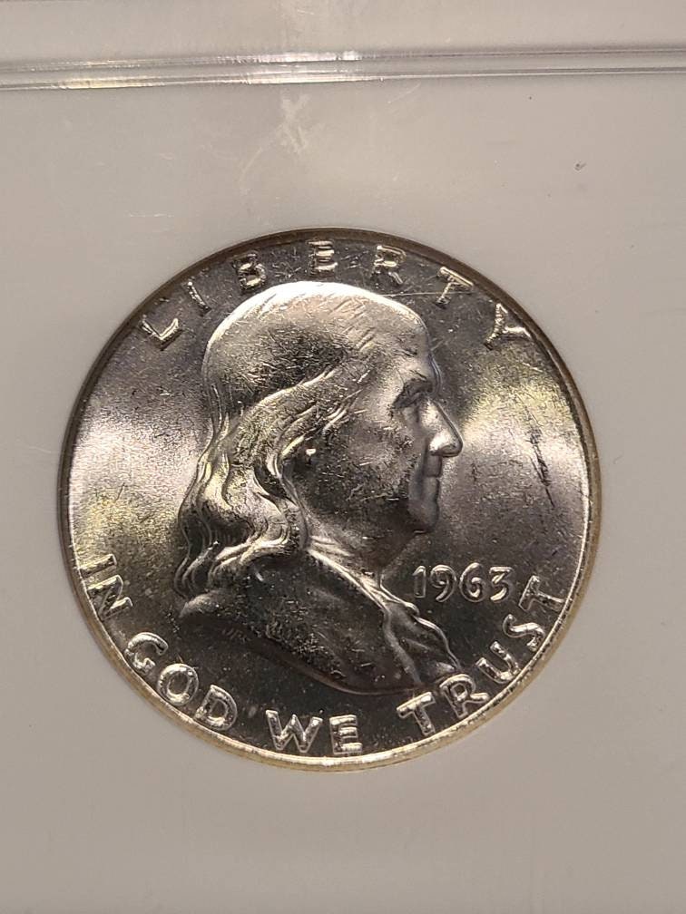 1963p Ben Franklin half dollar, ngc graded gem uncirculated ms65 coin, stunning lustrous vintage money