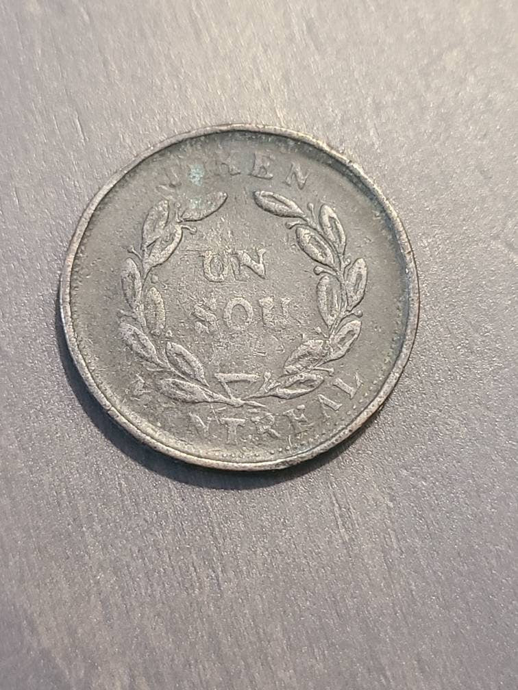 1838 rare lower canada commercial token, un sou bouquet,  antique world coin collecting