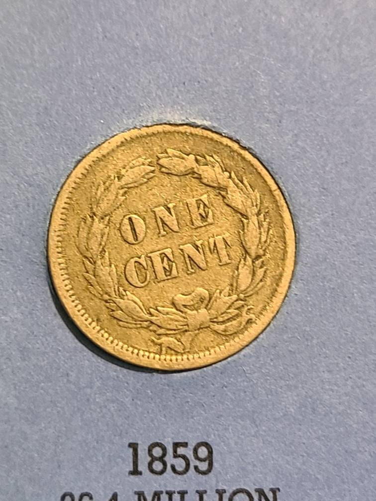 1859 indian head cent, first year semi key date penny, great condition