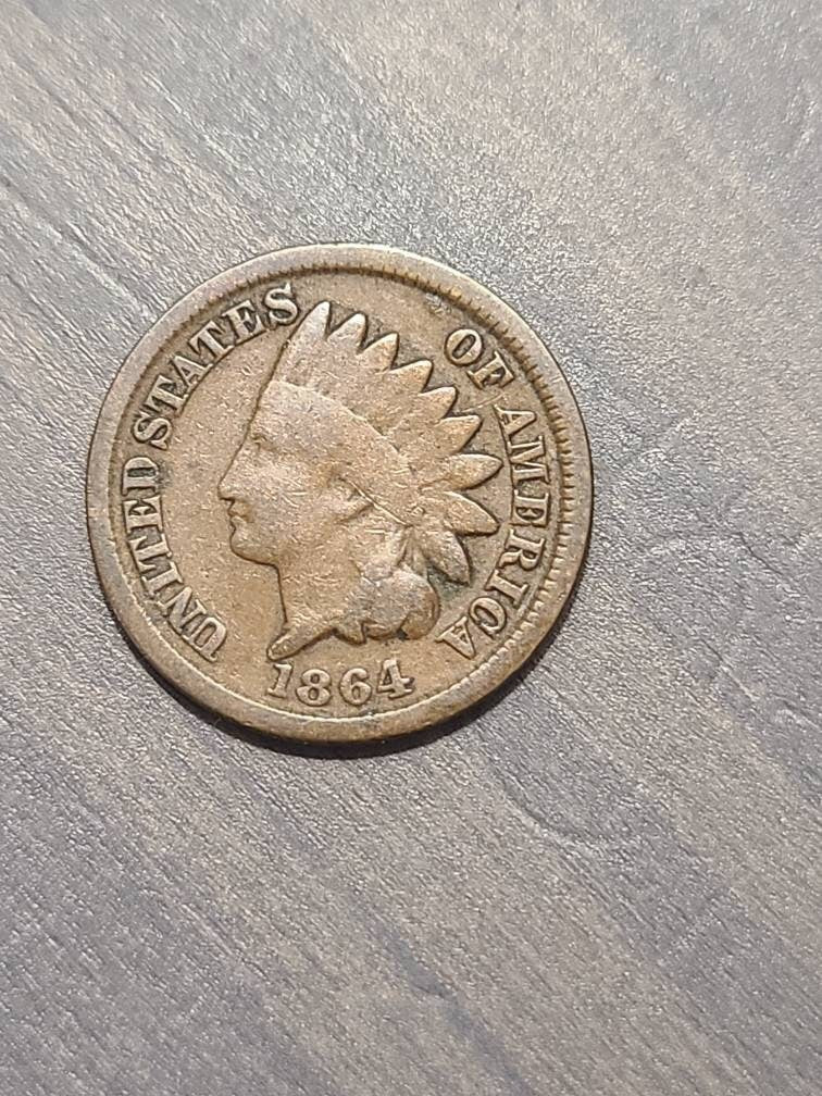 1864 bronze indian head penny, civil war date, rare early indian cent very good coin