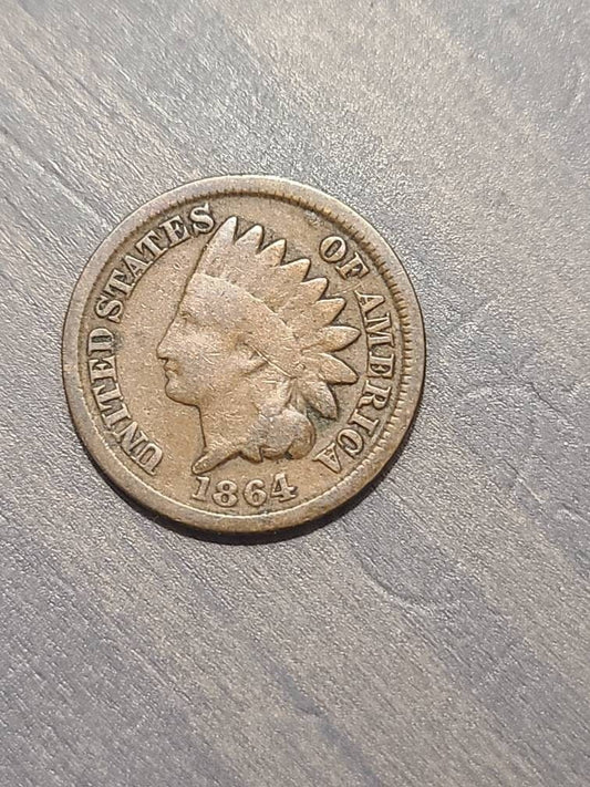 1864 bronze indian head penny, civil war date, rare early indian cent very good coin