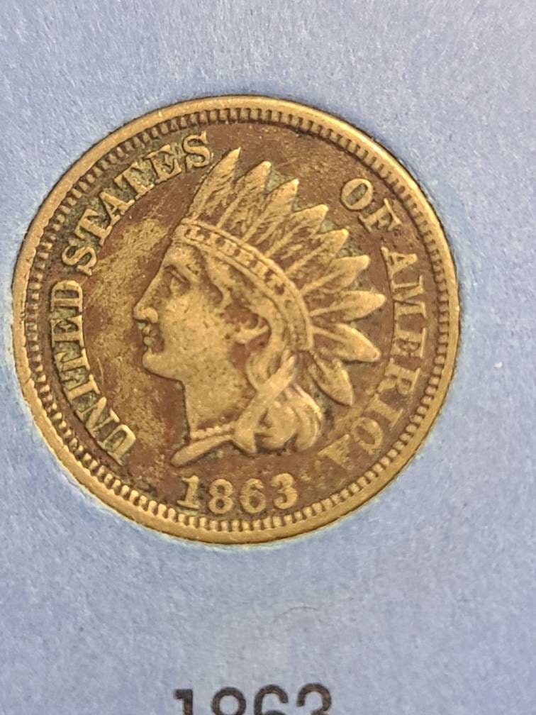 1863 indian head penny coin, authentic civil war date indian cent, very nice