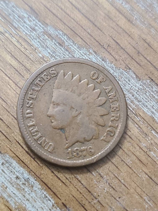 1876 semi key date indian head penny, rare coin, very good condition