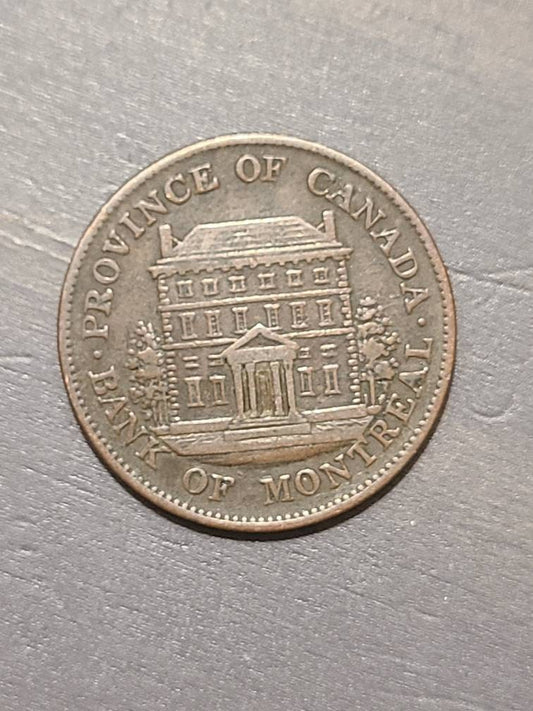 1844 bank of Montreal, Canadian Bank token half penny, scarce this nice