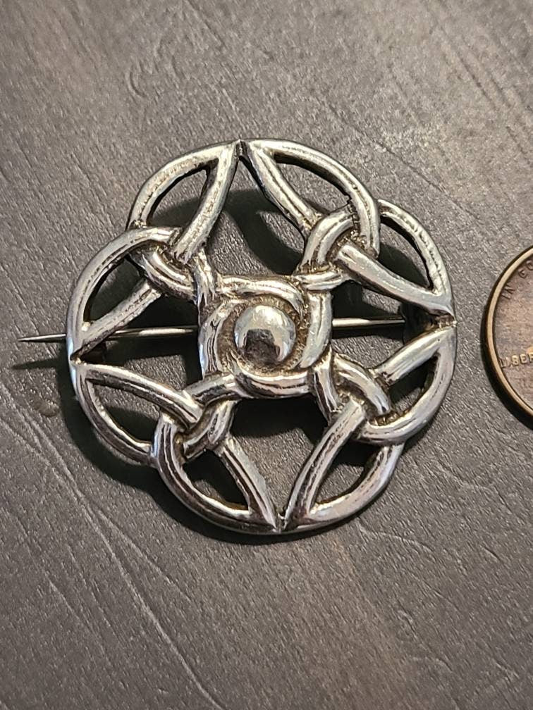 Antique sterling silver medium sized brooch, unique hallmarked Scottish made geometric Celtics design