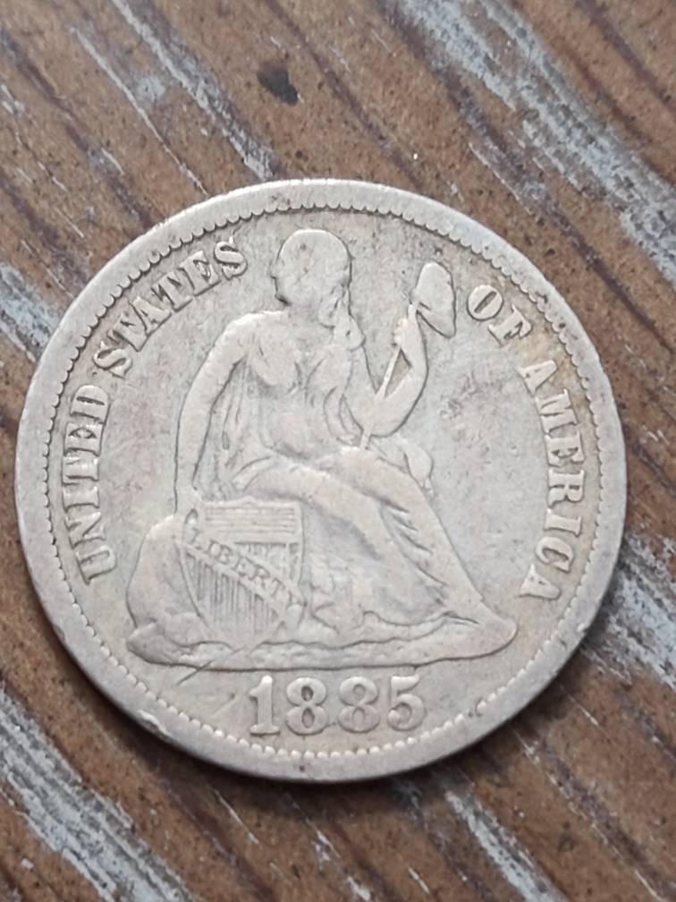 1885 rare seated liberty antique American silver coin, very good condition