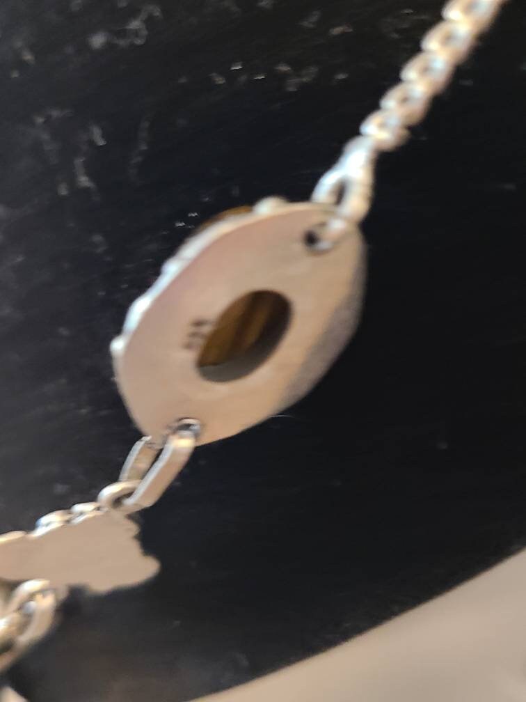 Large sterling silver, vintage women's tigers eye southwestern style necklace with lobster hook clasp. One of a kind!