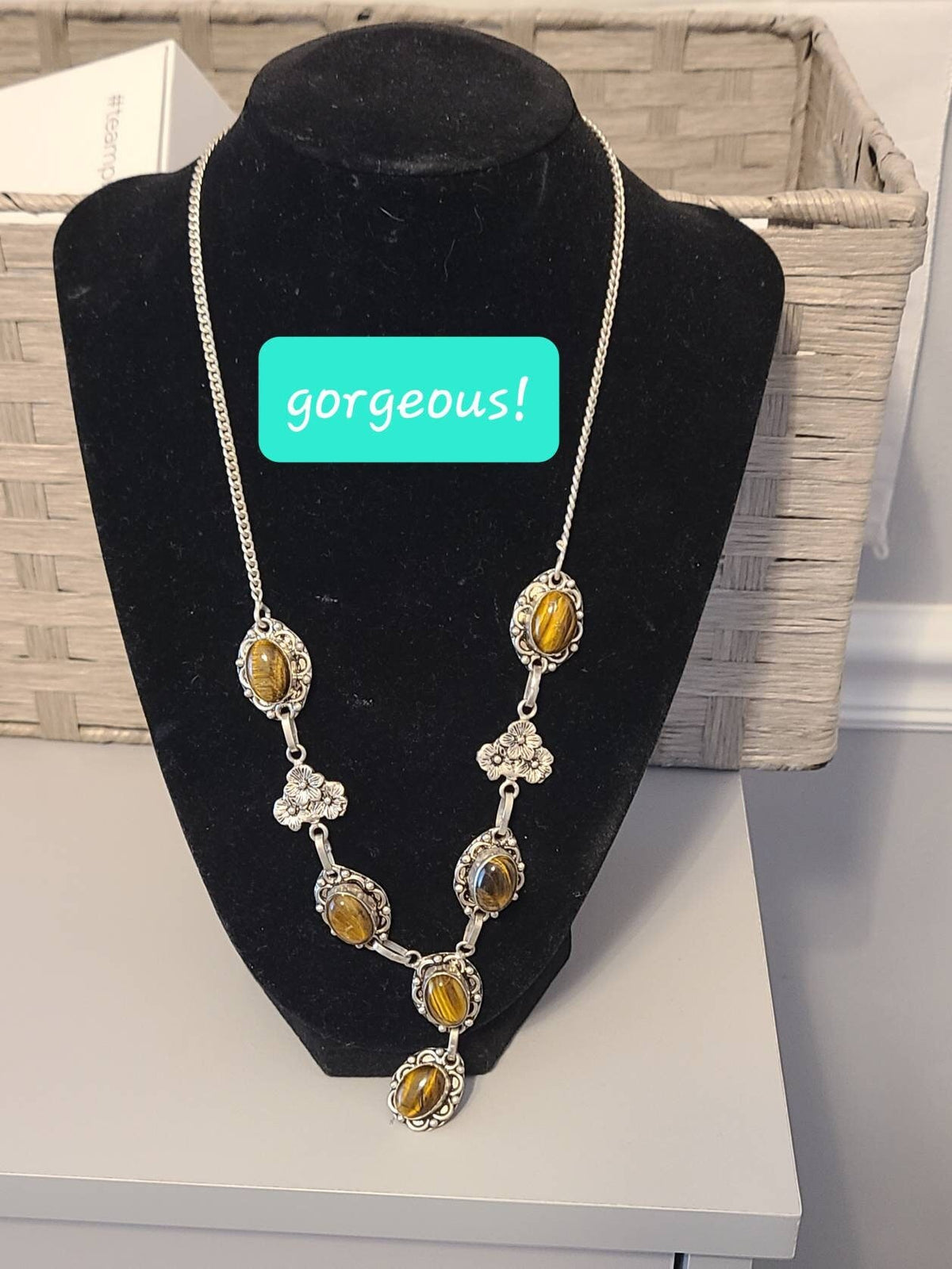 Large sterling silver, vintage women's tigers eye southwestern style necklace with lobster hook clasp. One of a kind!