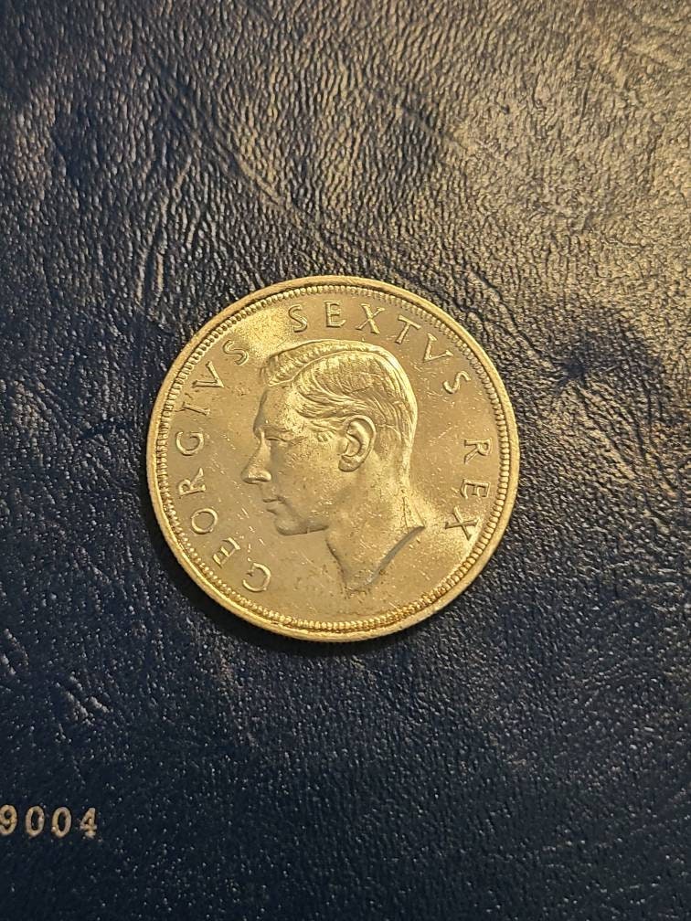1952 south Africa 5 shilling silver coin toned high grade collectible mid century large silver coin, foreign coin collecting, gifts for him