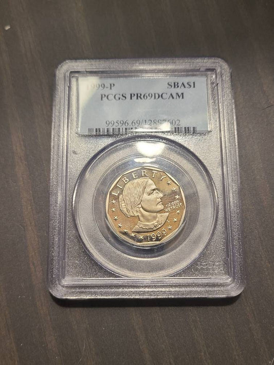 1999p Susan b anythony dollar coin, pcgs graded proof69 deep cameo ,nearly perfect vintage coin