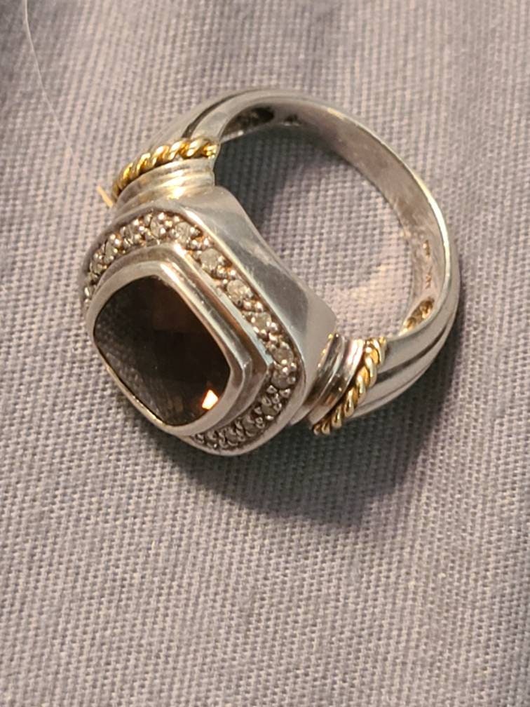 Vintage size statement 7 ring, signed SLV, sadye l. Vassil designed, 14k yellow gold on sterling silver with small diamonds,  anniversary