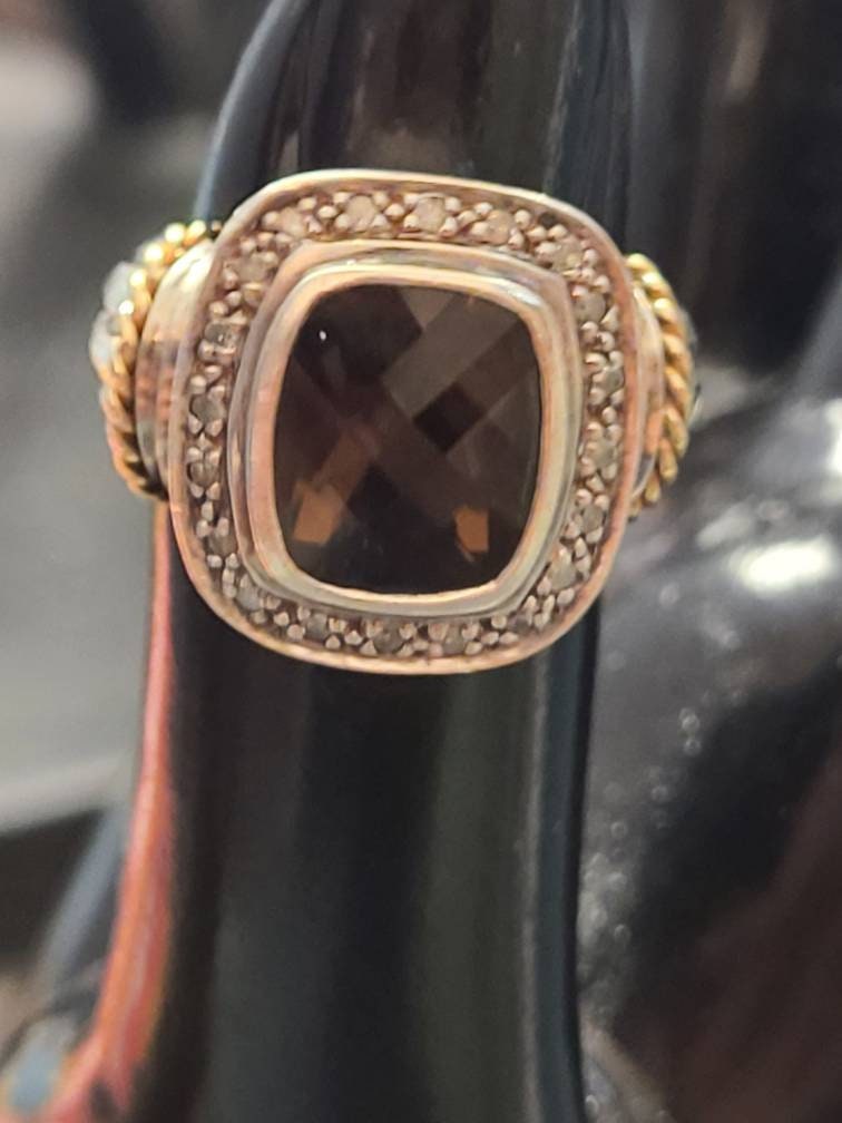 Vintage size statement 7 ring, signed SLV, sadye l. Vassil designed, 14k yellow gold on sterling silver with small diamonds,  anniversary