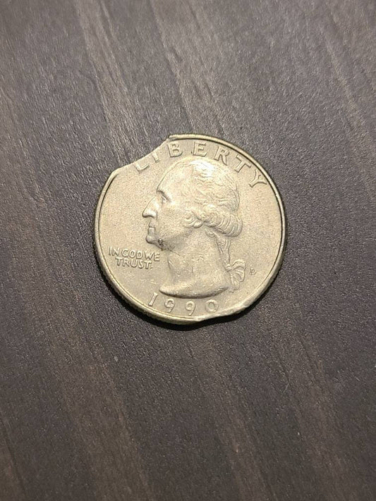 1990 mint error quarter,  double clipped planchet rare error coin collecting