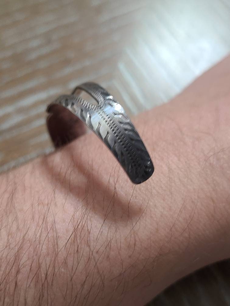 Artisan sterling silver, Mexican handmade southwestern cuff bracelet,  with turquoise inlay.