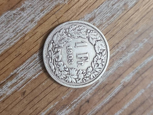 1903b switzerland silver franc coin, rare old foreign European coin collecting