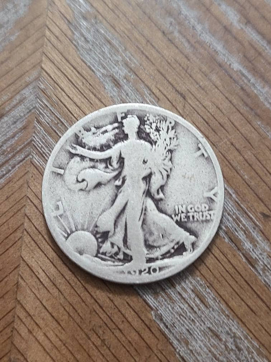 1920s antique coin silver walking liberty half dollar, 90 percent silver