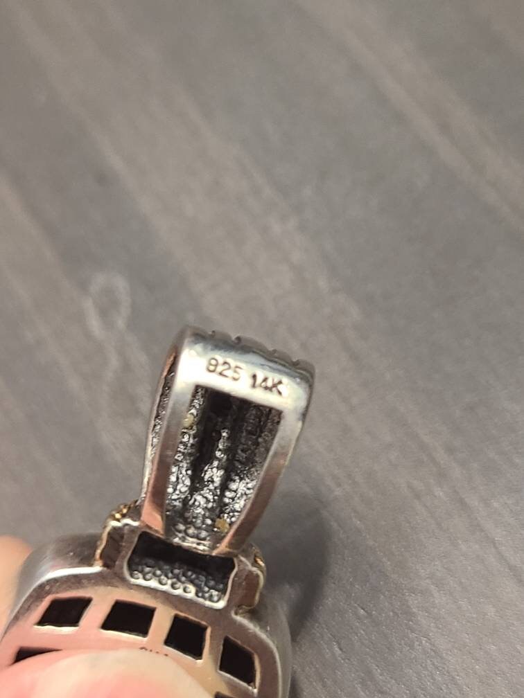 Vintage statement pendant, signed SLV, sadye l. Vassil designed, 14k yellow gold on sterling silver with small diamonds,  anniversary gift