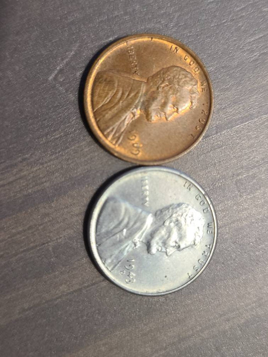 1909p Lincoln wheat cent, first year old issue high grade red brown  wheatie coin and bonus lovely 1943d steel penny