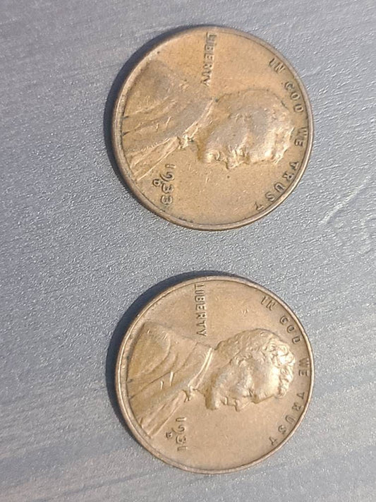 1913d And 1915d lincoln cent, denver mint wheat cent antique copper penny, better date us coin collecting choice condition