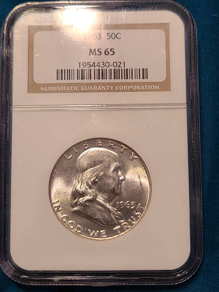 1963p Ben Franklin half dollar, ngc graded gem uncirculated ms65 coin, stunning lustrous vintage money