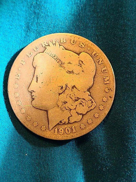 1901s morgan silver dollar, us coins, circulated 90 percent silver coin, rare date, gifts for him