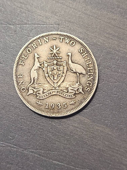 Rare! 1935 Australia silver florin, low mintage king george,  foreign world coin
