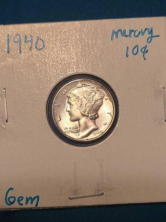1940s beautiful uncirculated mercury silver dimes, pick your date, some with fsb and close to gem, 90 percent silver coins