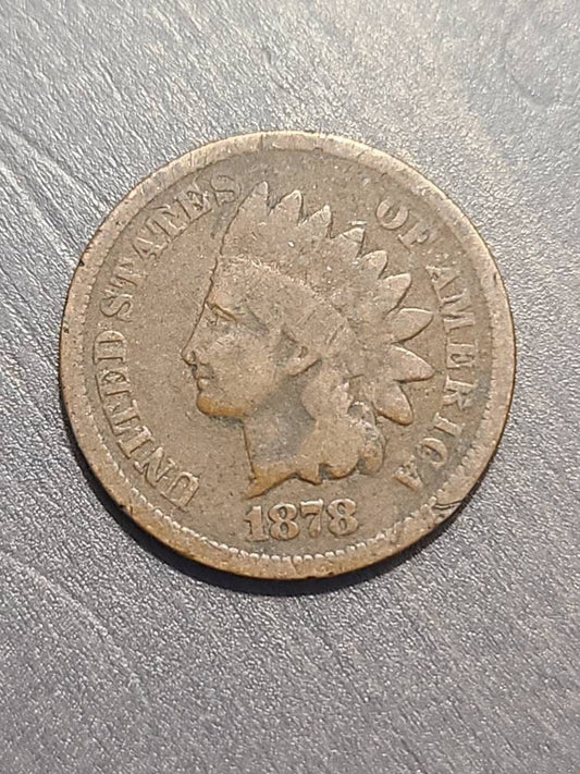 1878 semi key date indian head cent nice copper coin, us coin collecting, gifts for him very good coin