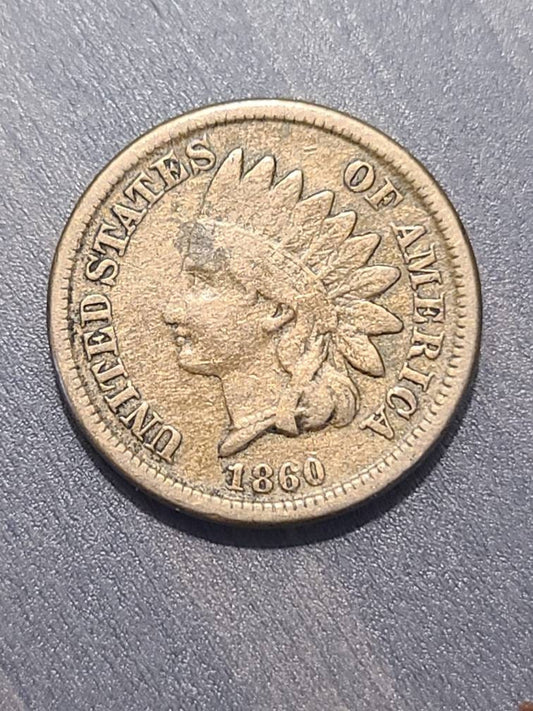 1860 indian head penny, very fine, rare civil war era, American coin collecting