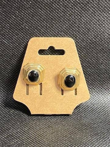 14k solid gold women's stud earrings, with black onyx highlights,  vintage statement jewelry